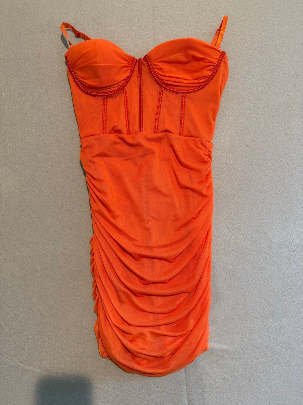 Orange Ruched Corset Bodycon Mini Dress Size Small
